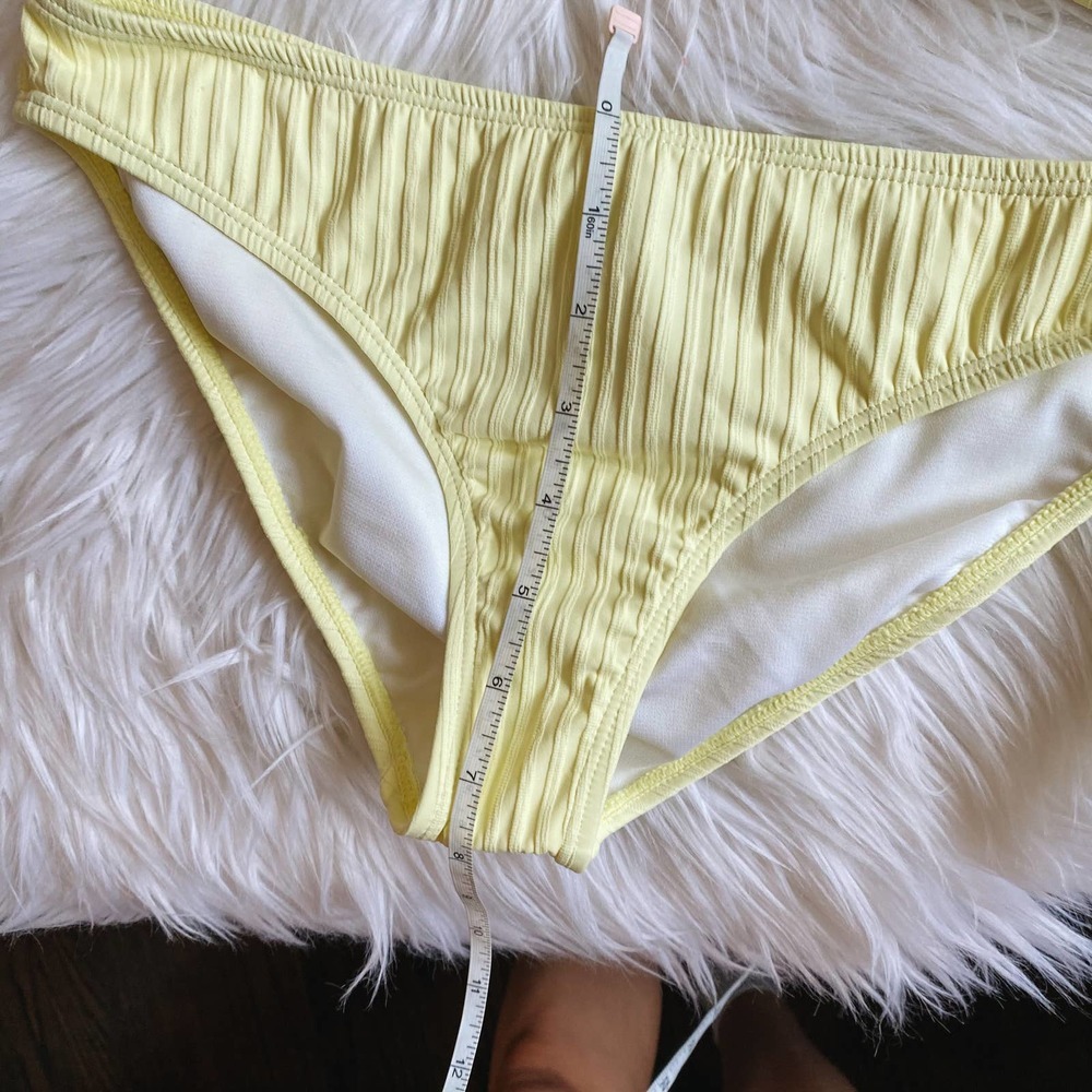 Pastel Yellow Ribbed Ruffle Bust Bikini - Picture 6 of 10